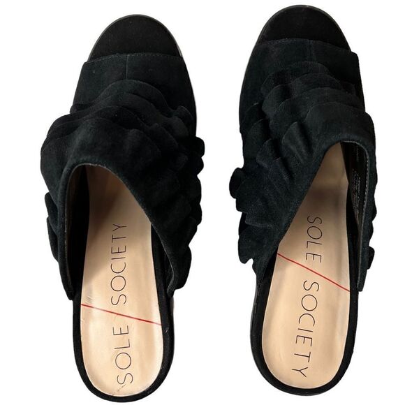 SOLE SOCIETY the FRANNIE Sandal Chunky Heel Open Toe Mules in Black Women's 9.5 - Picture 8 of 13